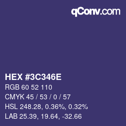 Color code: HEX #3C346E | qconv.com