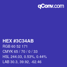 Color code: HEX #3C34AB | qconv.com