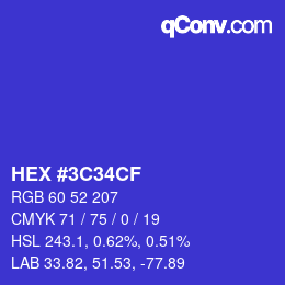Color code: HEX #3C34CF | qconv.com