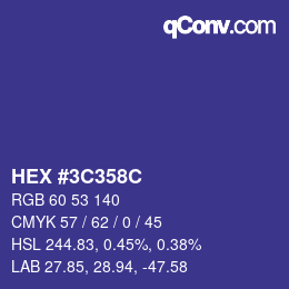 Color code: HEX #3C358C | qconv.com