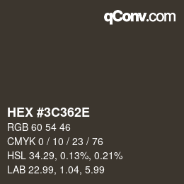 Color code: HEX #3C362E | qconv.com