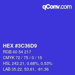 Color code: HEX #3C36D9 | qconv.com