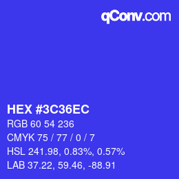Color code: HEX #3C36EC | qconv.com