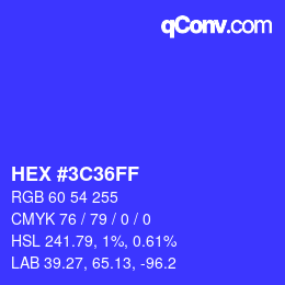 Color code: HEX #3C36FF | qconv.com