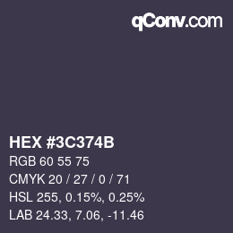 Color code: HEX #3C374B | qconv.com
