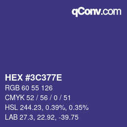 Color code: HEX #3C377E | qconv.com