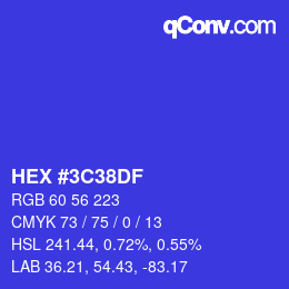 Color code: HEX #3C38DF | qconv.com