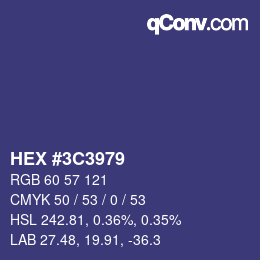 Color code: HEX #3C3979 | qconv.com