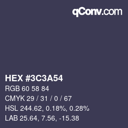 Color code: HEX #3C3A54 | qconv.com