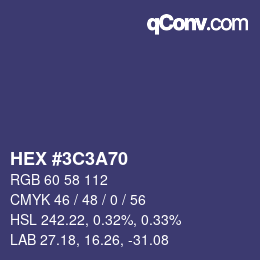 Color code: HEX #3C3A70 | qconv.com