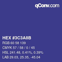 Color code: HEX #3C3A8B | qconv.com