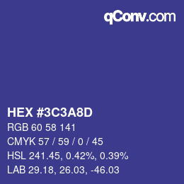 Color code: HEX #3C3A8D | qconv.com