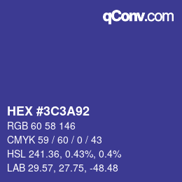 Color code: HEX #3C3A92 | qconv.com
