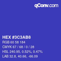 Color code: HEX #3C3AB8 | qconv.com
