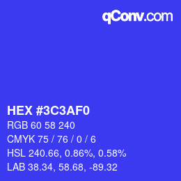 Color code: HEX #3C3AF0 | qconv.com