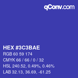 Color code: HEX #3C3BAE | qconv.com