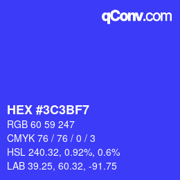 Color code: HEX #3C3BF7 | qconv.com