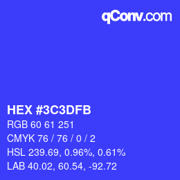 Color code: HEX #3C3DFB | qconv.com