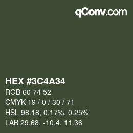 Color code: HEX #3C4A34 | qconv.com