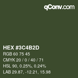 Color code: HEX #3C4B2D | qconv.com