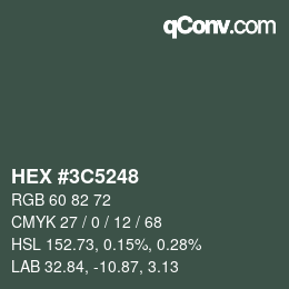 颜色代码: HEX #3C5248 | qconv.com