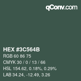 Color code: HEX #3C564B | qconv.com