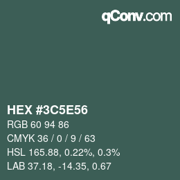 Código de color: HEX #3C5E56 | qconv.com
