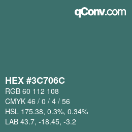 Color code: HEX #3C706C | qconv.com