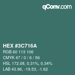 カラーコード: HEX #3C716A | qconv.com
