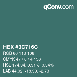 Color code: HEX #3C716C | qconv.com