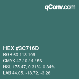 Color code: HEX #3C716D | qconv.com