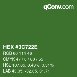 Farbcode: HEX #3C722E | qconv.com