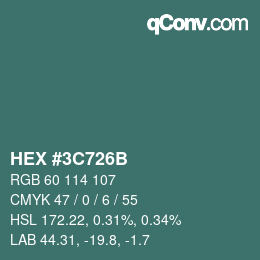 颜色代码: HEX #3C726B | qconv.com
