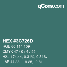 Color code: HEX #3C726D | qconv.com