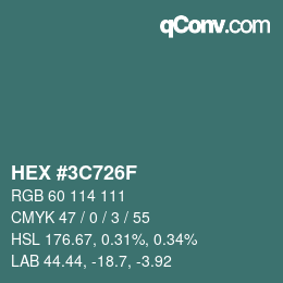 Color code: HEX #3C726F | qconv.com