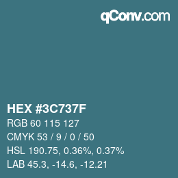 Color code: HEX #3C737F | qconv.com