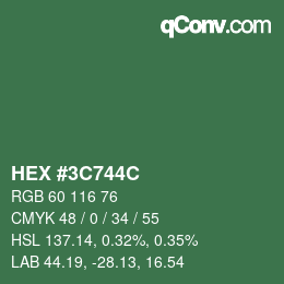 Color code: HEX #3C744C | qconv.com