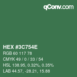 Color code: HEX #3C754E | qconv.com