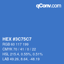 カラーコード: HEX #3C75C7 | qconv.com