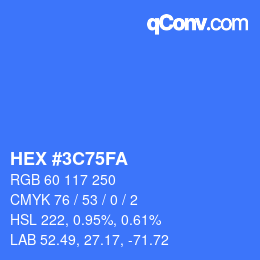 Color code: HEX #3C75FA | qconv.com