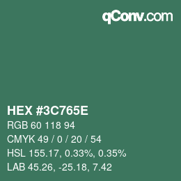 Color code: HEX #3C765E | qconv.com
