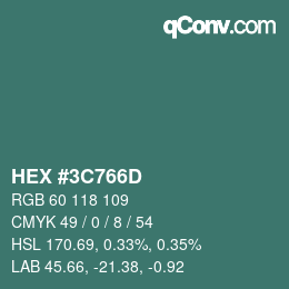Color code: HEX #3C766D | qconv.com