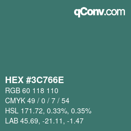 Color code: HEX #3C766E | qconv.com