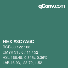 Color code: HEX #3C7A6C | qconv.com