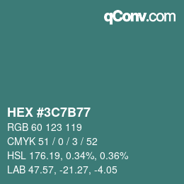 Color code: HEX #3C7B77 | qconv.com