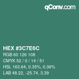 Farbcode: HEX #3C7E6C | qconv.com
