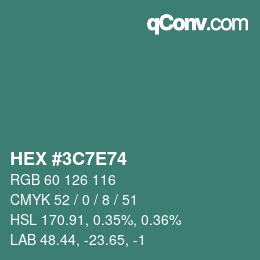 Farbcode: HEX #3C7E74 | qconv.com