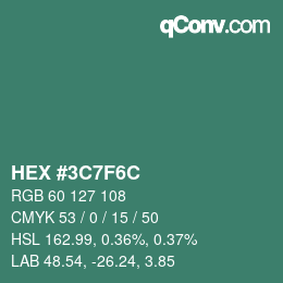 カラーコード: HEX #3C7F6C | qconv.com