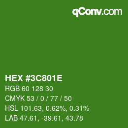 Color code: HEX #3C801E | qconv.com