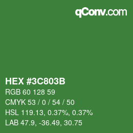 Color code: HEX #3C803B | qconv.com